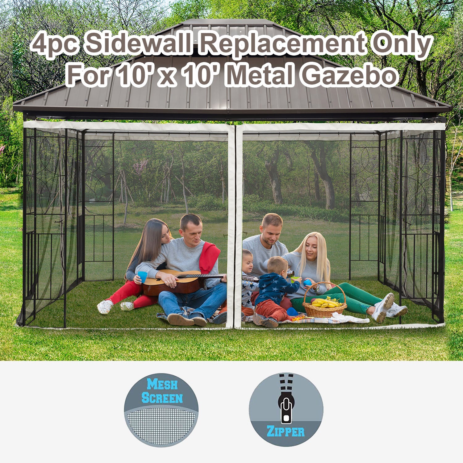 Replacement Mosquito Netting for Gazebo 10' x 10' Black Screen Walls for Canopy with Zippers for Parties and Outdoor Activities, Cream White Gazebo Sidewalls   at Gallery Canada