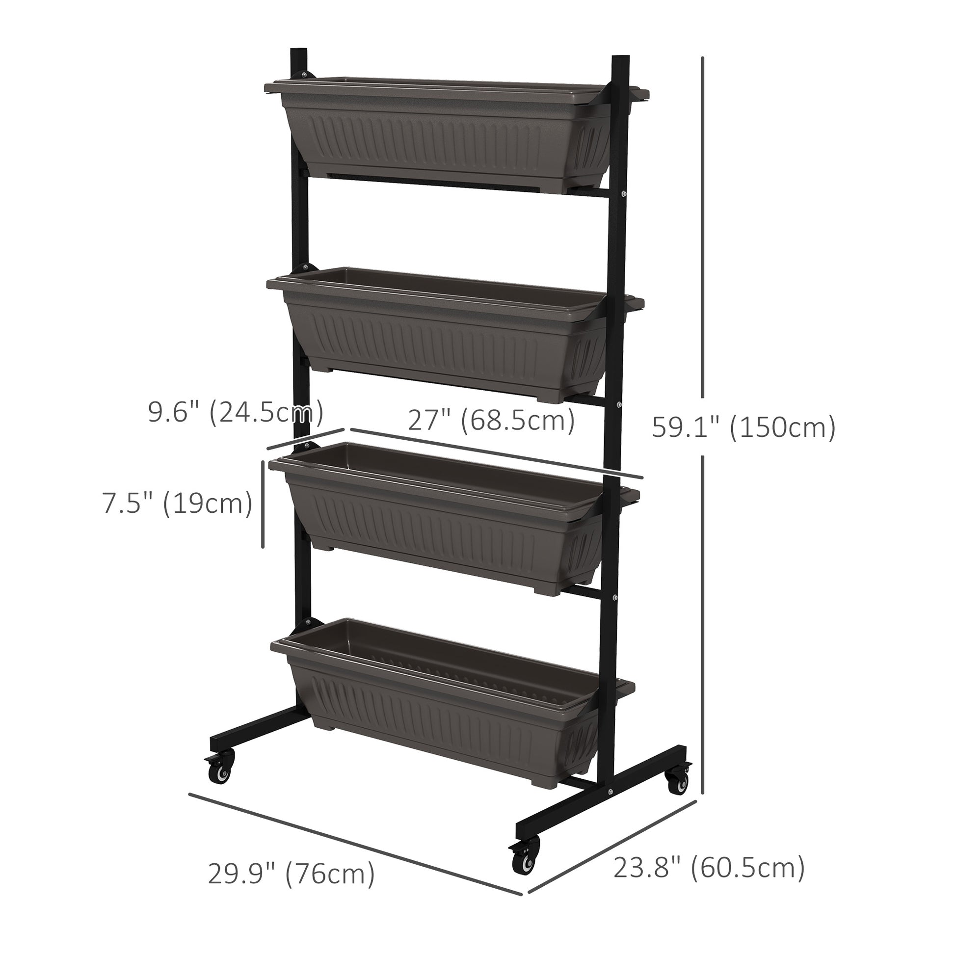 4-Tier Vertical Raised Garden Planter with 4 Boxes, Wheels, Outdoor Plant Stand for Vegetable Flowers, Brown Plant Stands   at Gallery Canada