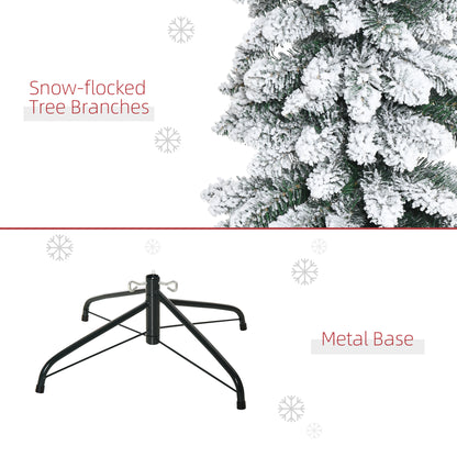 6 Ft Snow-Flocked Artificial Christmas Tree, Slim Pencil Xmas Tree with Realistic Branches, Metal Base, Green Artificial Christmas Trees   at Gallery Canada