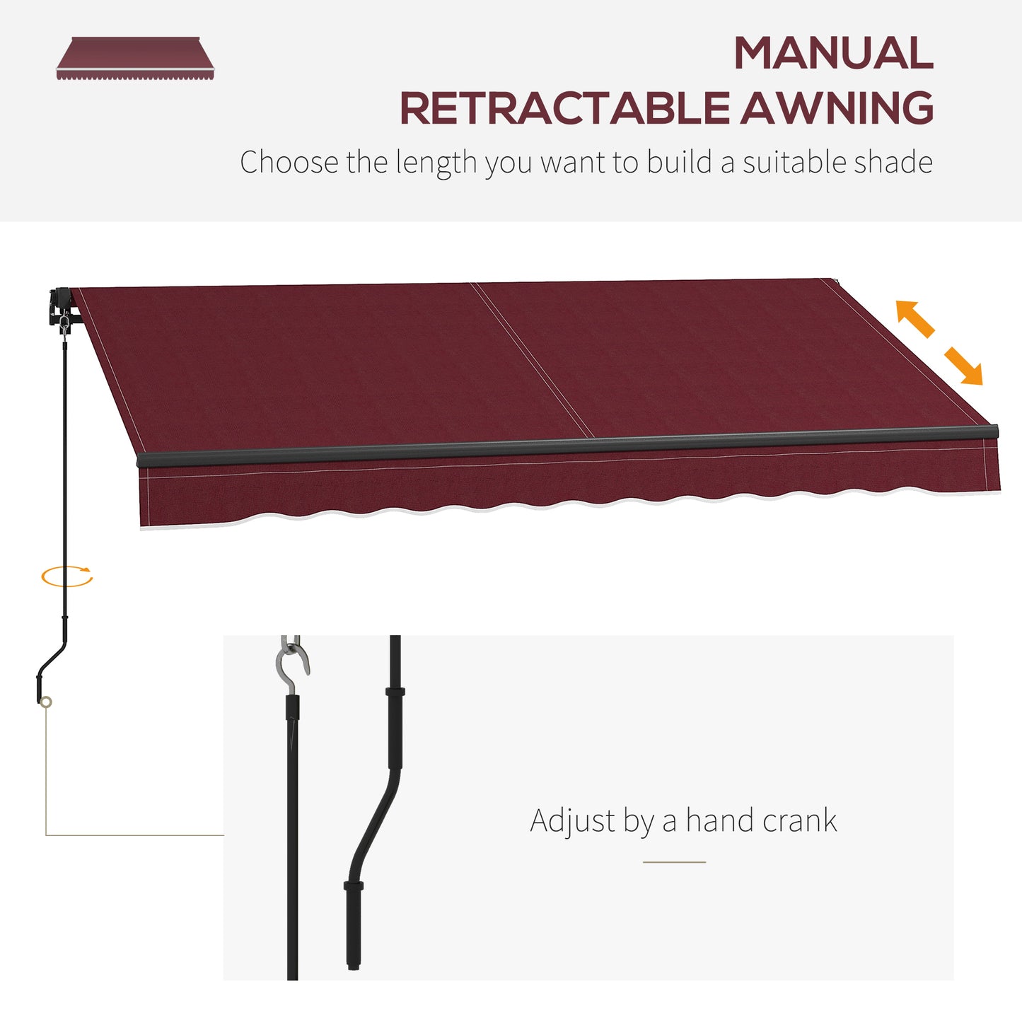 8' x 6.5' Retractable Awning, 280gsm UV Resistant Sunshade Shelter, for Deck, Balcony, Yard, Wine Red Patio Awnings   at Gallery Canada