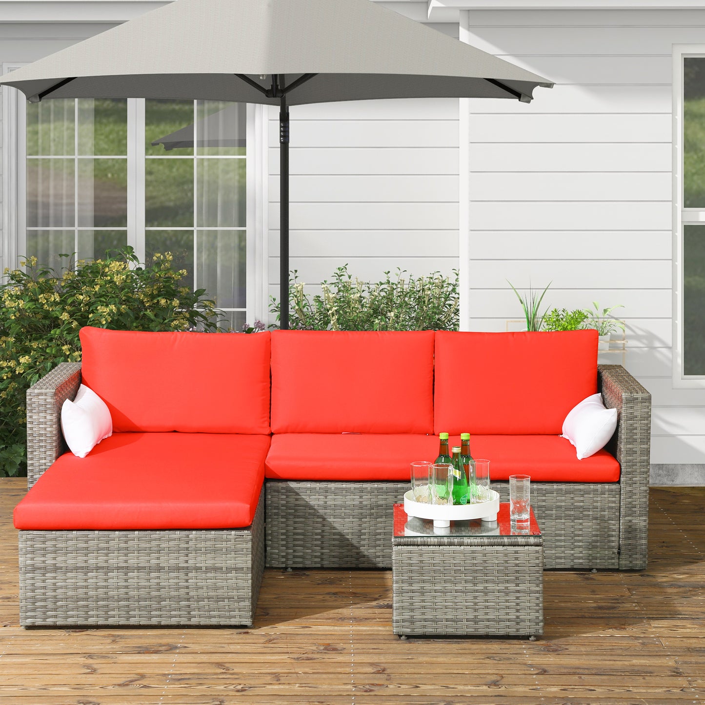 3pcs Modern Rattan Sofa Set, Wicker Patio Furniture Set with Coffee Table, Cushions, Pillows Patio Furniture Sets   at Gallery Canada
