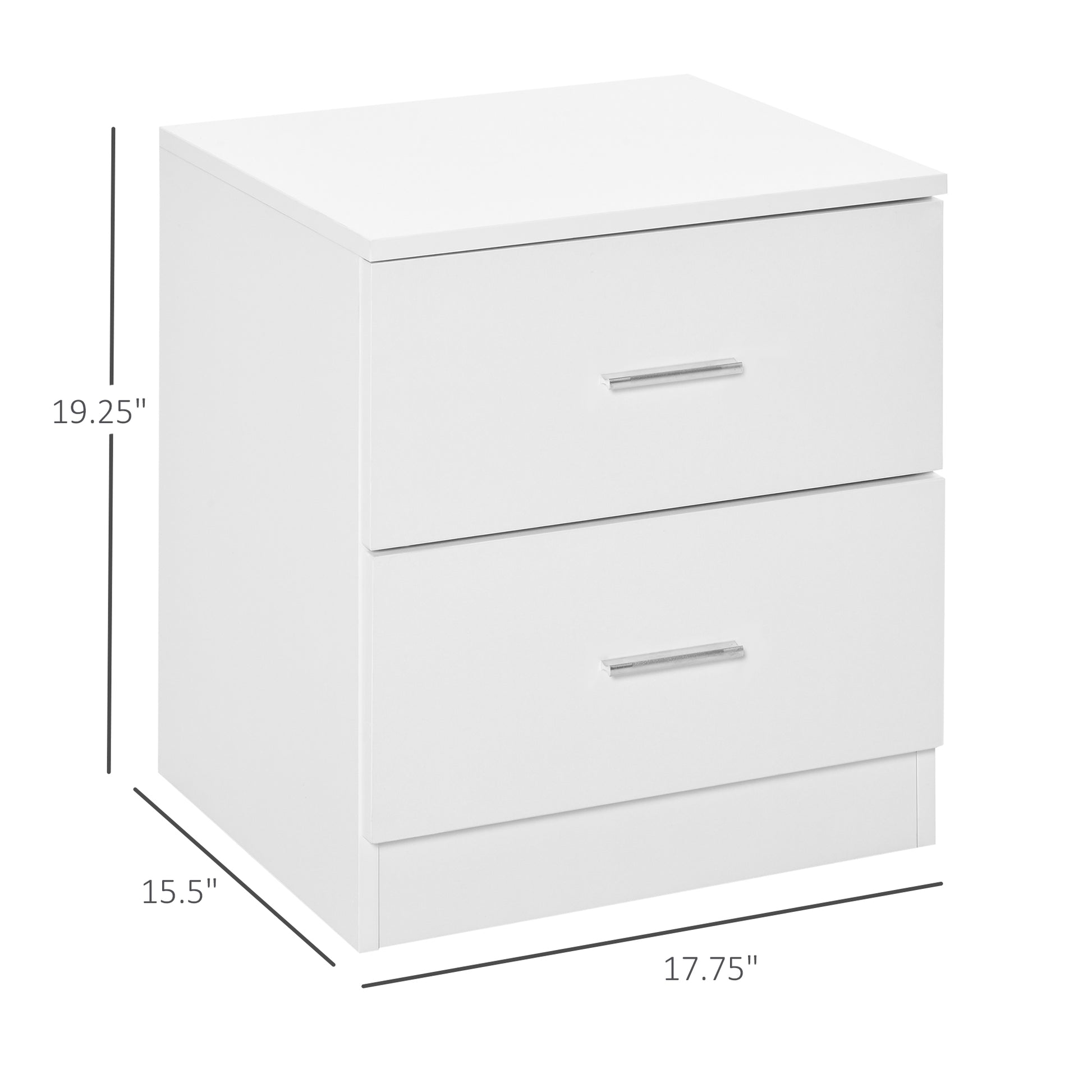 Bedside Table with 2 Drawers, Modern Nightstand, Cabinet Drawer Side Storage Unit for Bedroom, White Bedside Tables White  at Gallery Canada