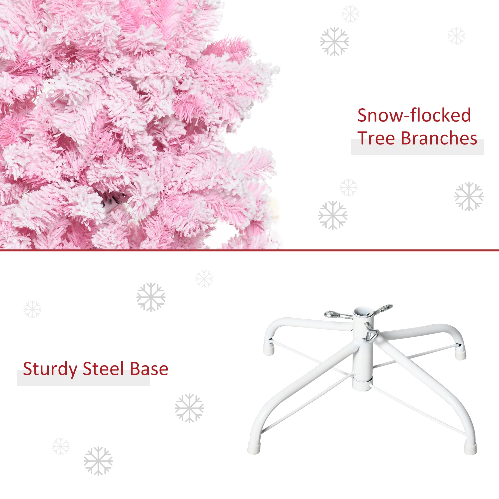 5 FT Snow Flocked Artificial Christmas Tree, Pencil Xmas Tree with Realistic Branches, Auto Open and Steel Base, Pink Artificial Christmas Trees   at Gallery Canada