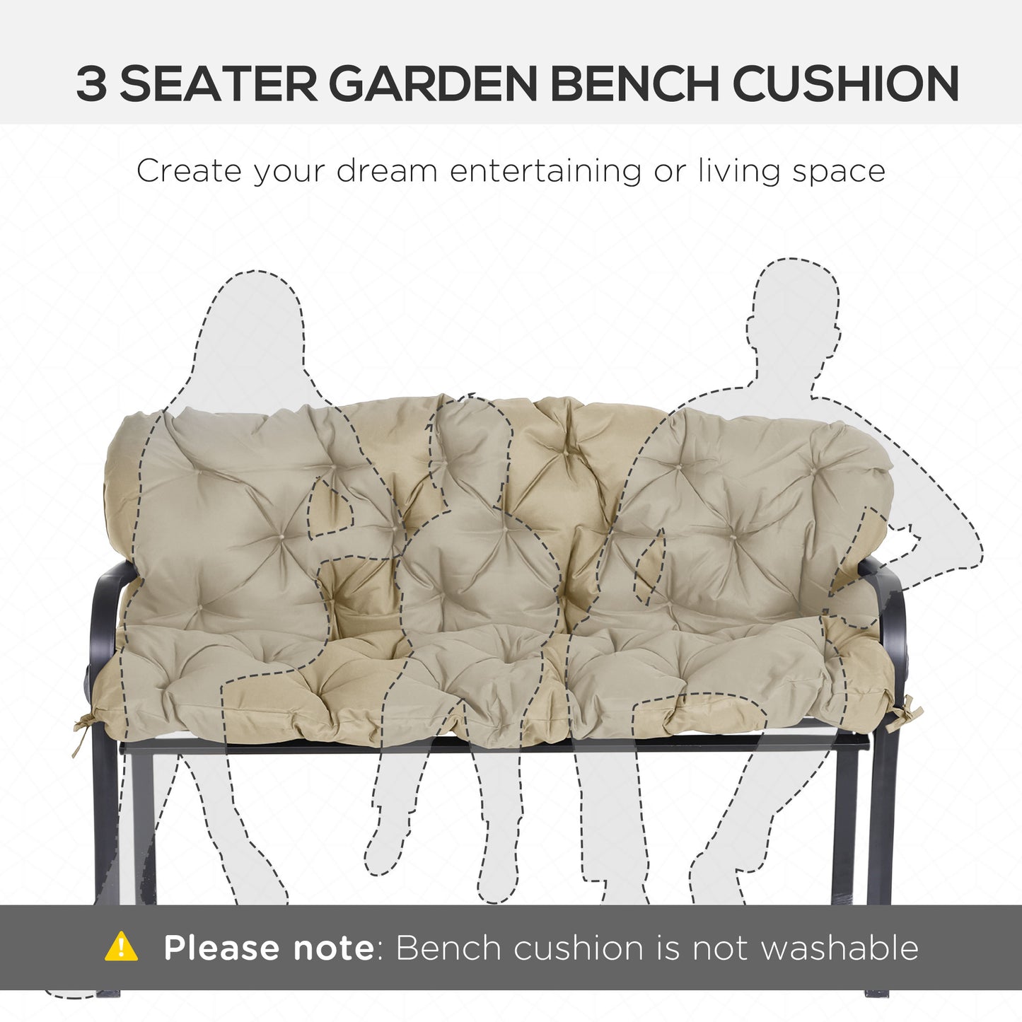 3-Seater Outdoor Bench Swing Chair Replacement Cushions with Backrest for Patio Garden, Khaki Patio Chair Cushions   at Gallery Canada