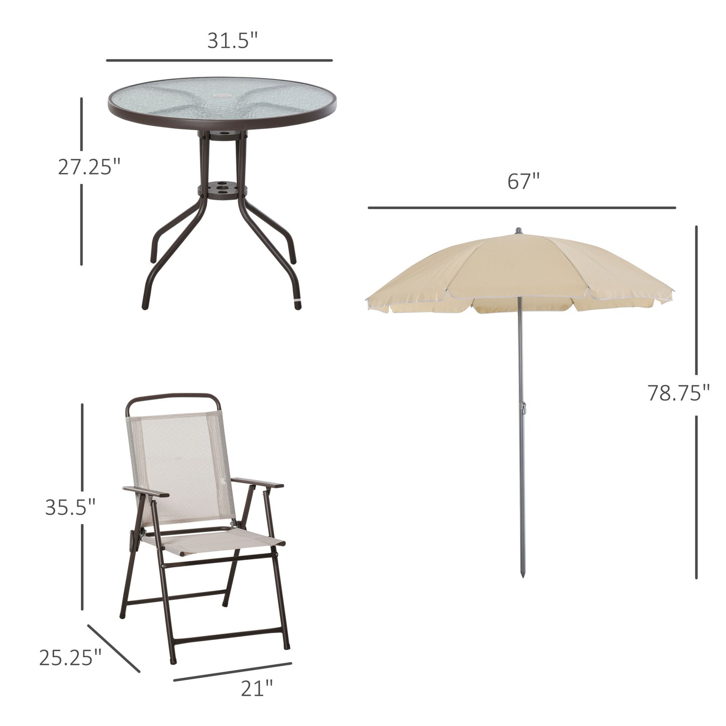 6 Pieces Outdoor Dining Set for 4 with Umbrella Patio Outdoor Furniture Set with Round Table 4 Folding Chairs Cream Outdoor Dining Sets   at Gallery Canada