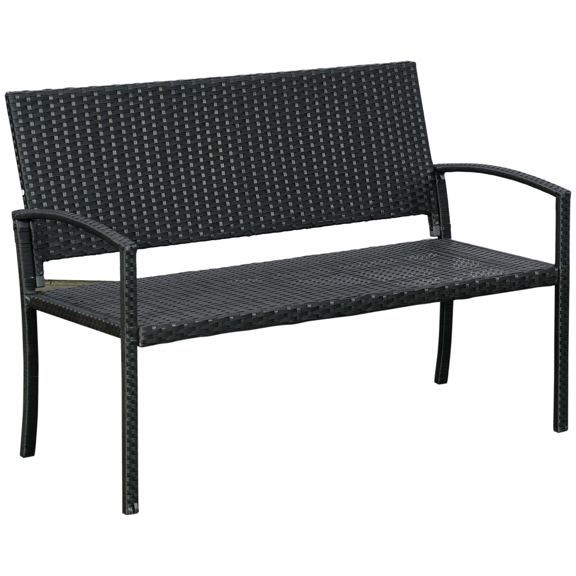 Rattan Wicker Loveseat Garden Bench Hand Woven Portable Backyard Black Patio Chairs Black  at Gallery Canada