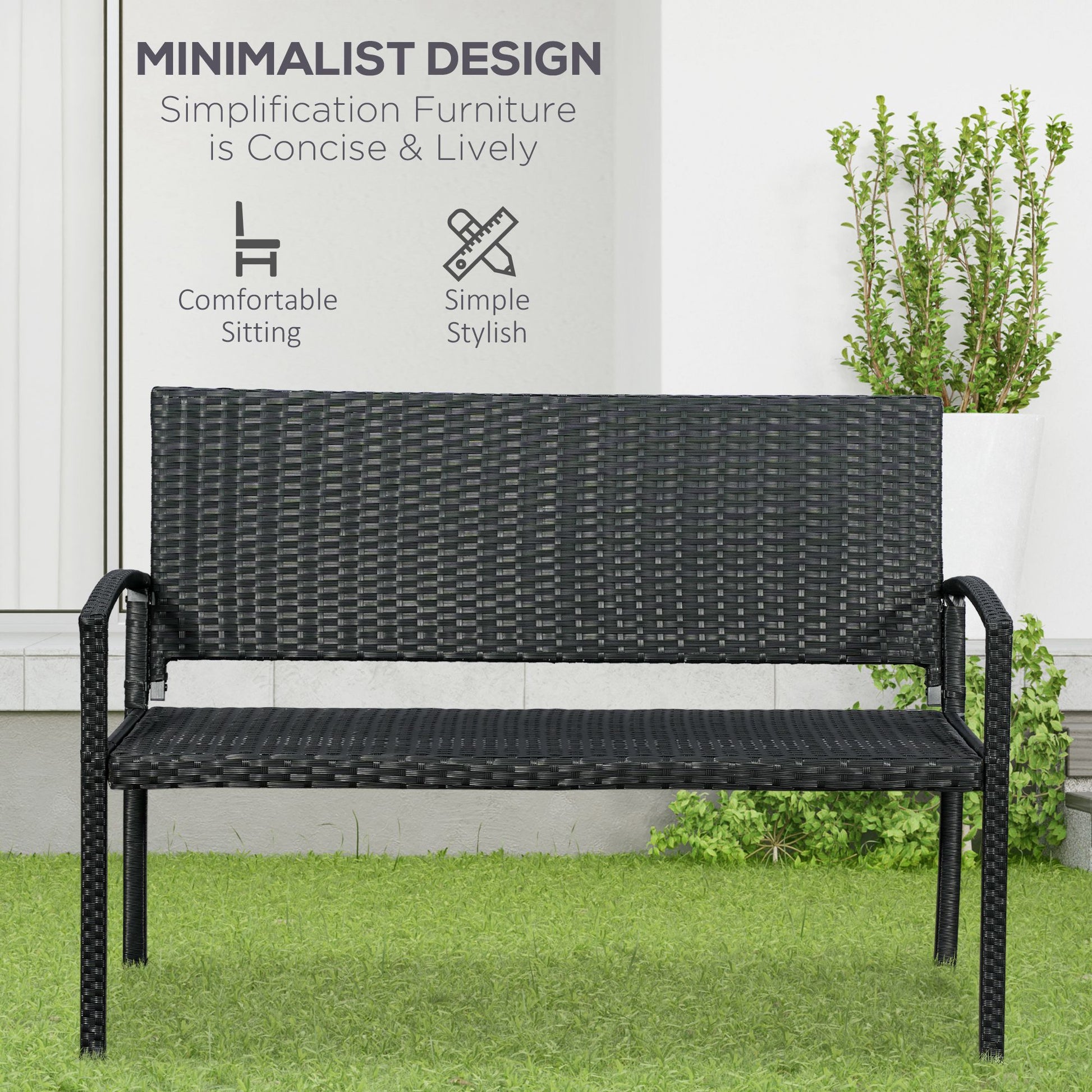 Rattan Wicker Loveseat Garden Bench Hand Woven Portable Backyard Black Patio Chairs   at Gallery Canada