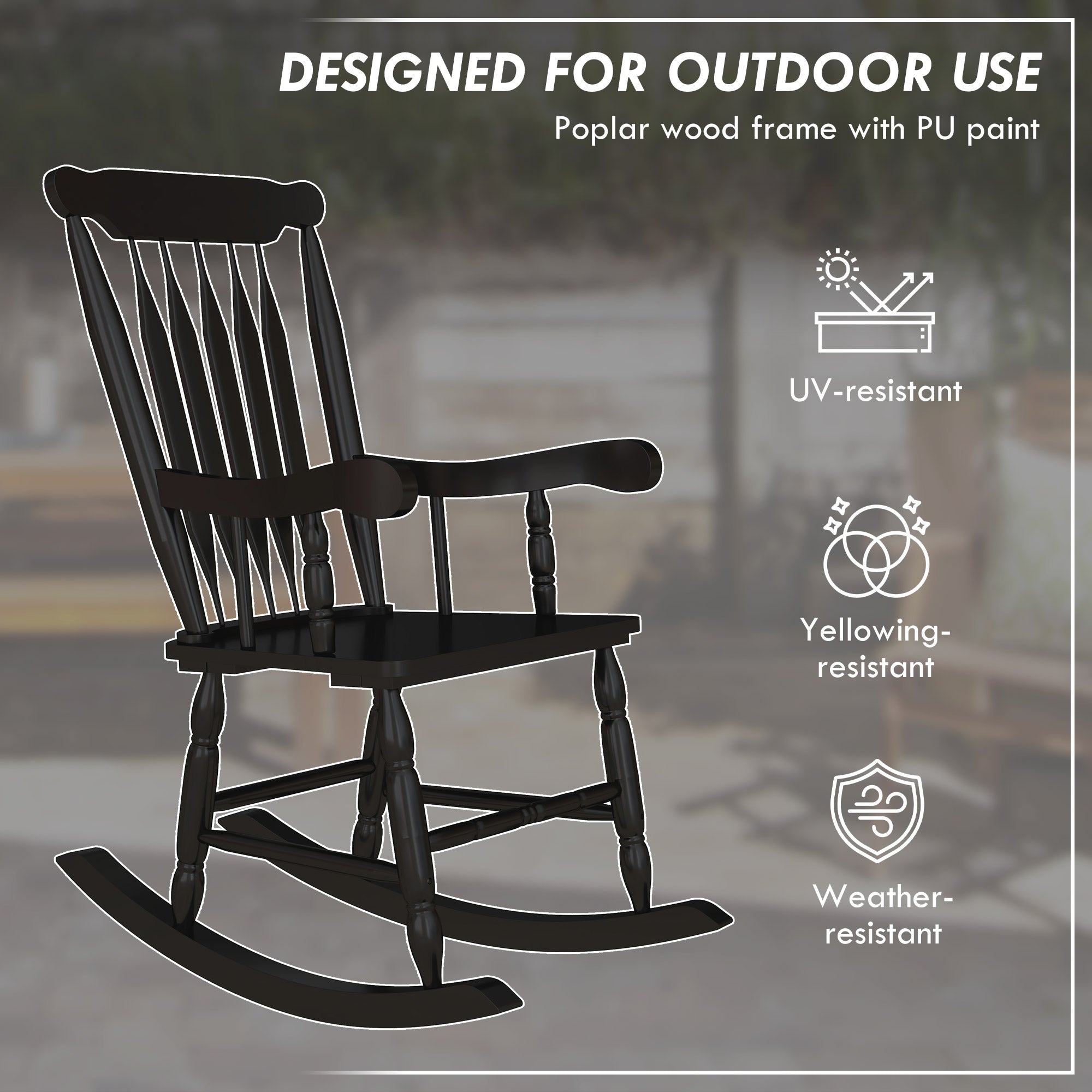 Porch Rocker Chair, Outdoor Wooden Rocking Chair with High Back for Garden, Patio, Balcony, Black Outdoor Rocking Chairs   at Gallery Canada