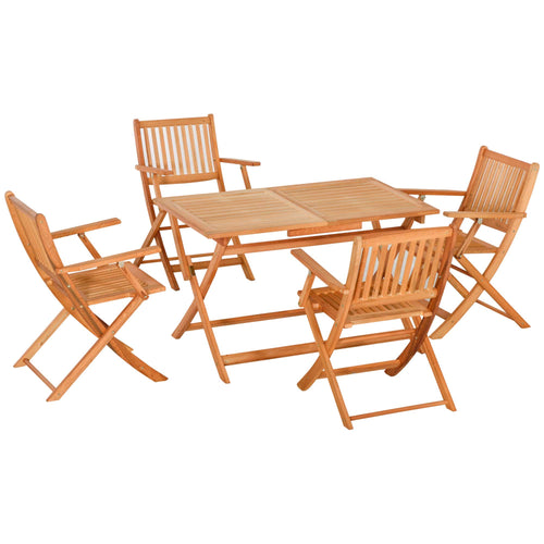 5-Piece Wood Patio Dining Set for 4, Dining Table and Chairs Set, Folding Outdoor Patio Furniture for Patio, Backyard and Garden, Golden-Brown