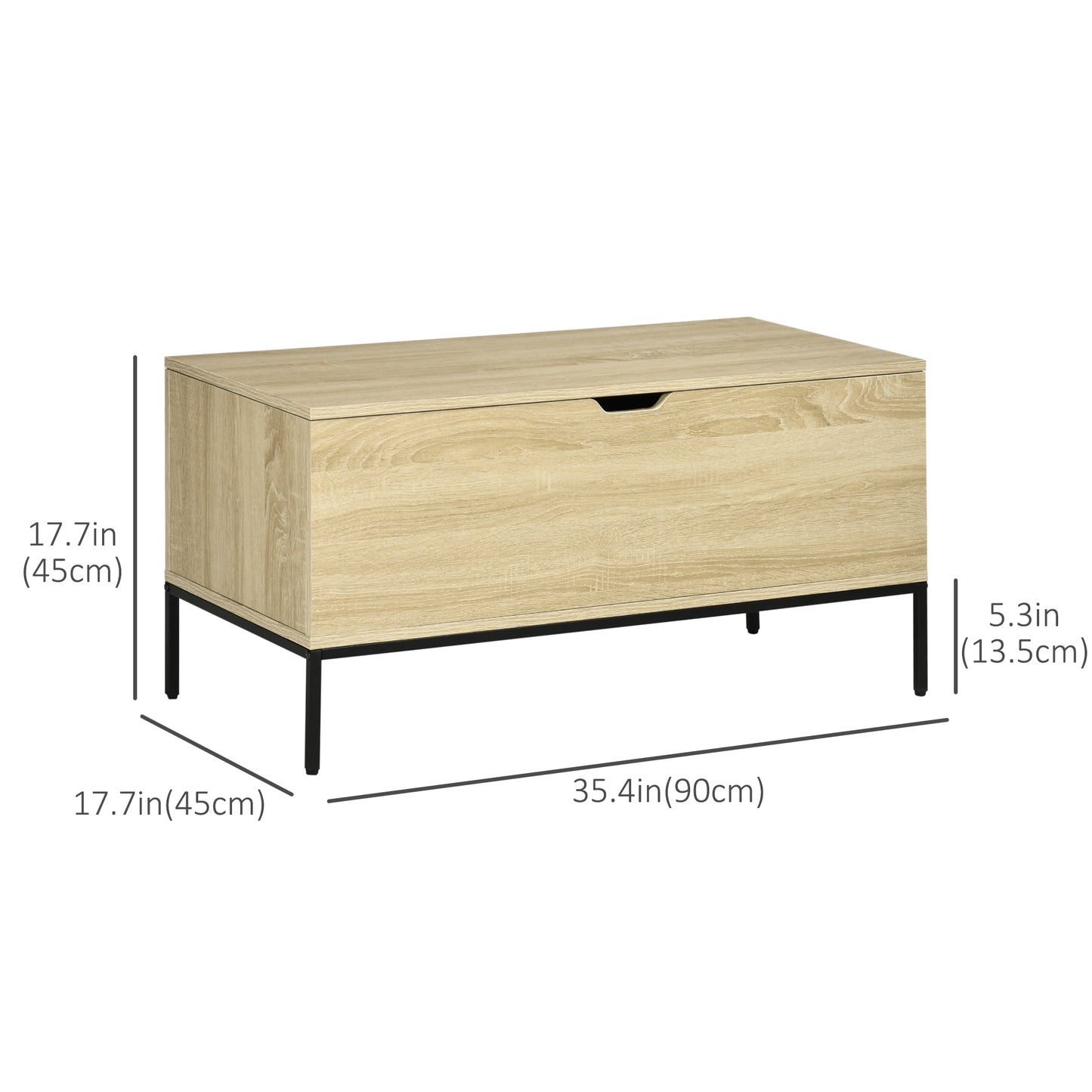 Lift Top Storage Bench with Safety Hinges, Steel Legs, 35.4x17.7x17.7 Inches, Natural Storage Ottomans & Benches   at Gallery Canada