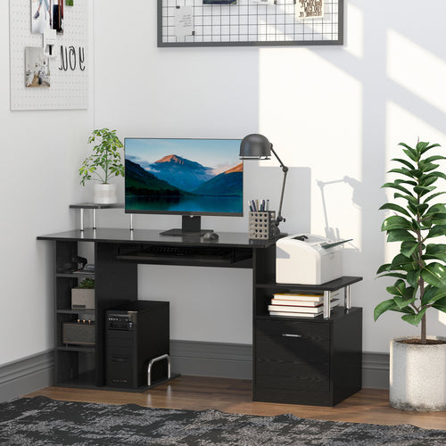 Wood Computer Desk Table Laptop Workstation with Storage Shelf Drawer Office Home Black