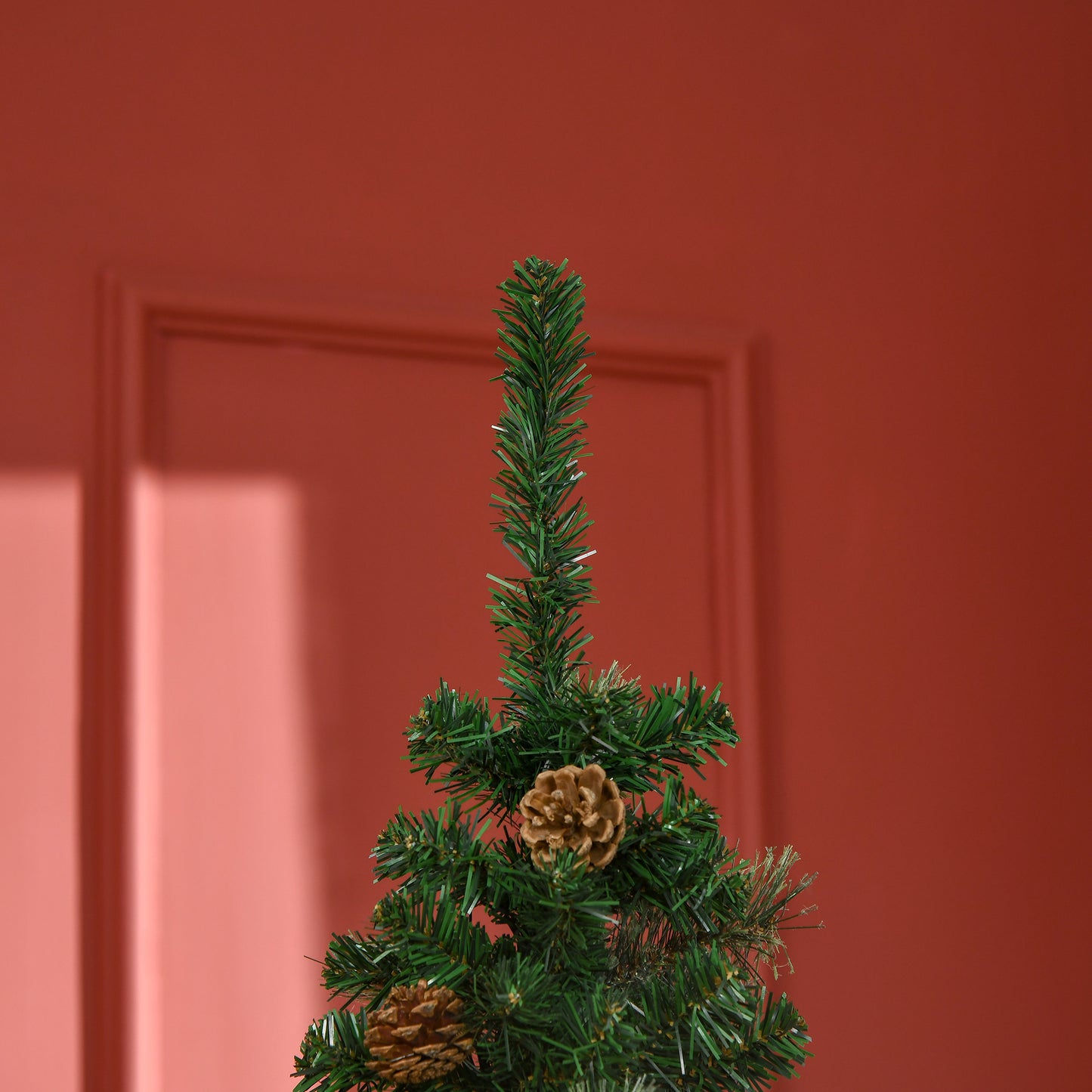 6.5ft Pencil Christmas Tree, Artificial Christmas with Pine Needles, Realistic Branches, Pine Cones, Metal Base, Green Pencil Christmas Trees   at Gallery Canada