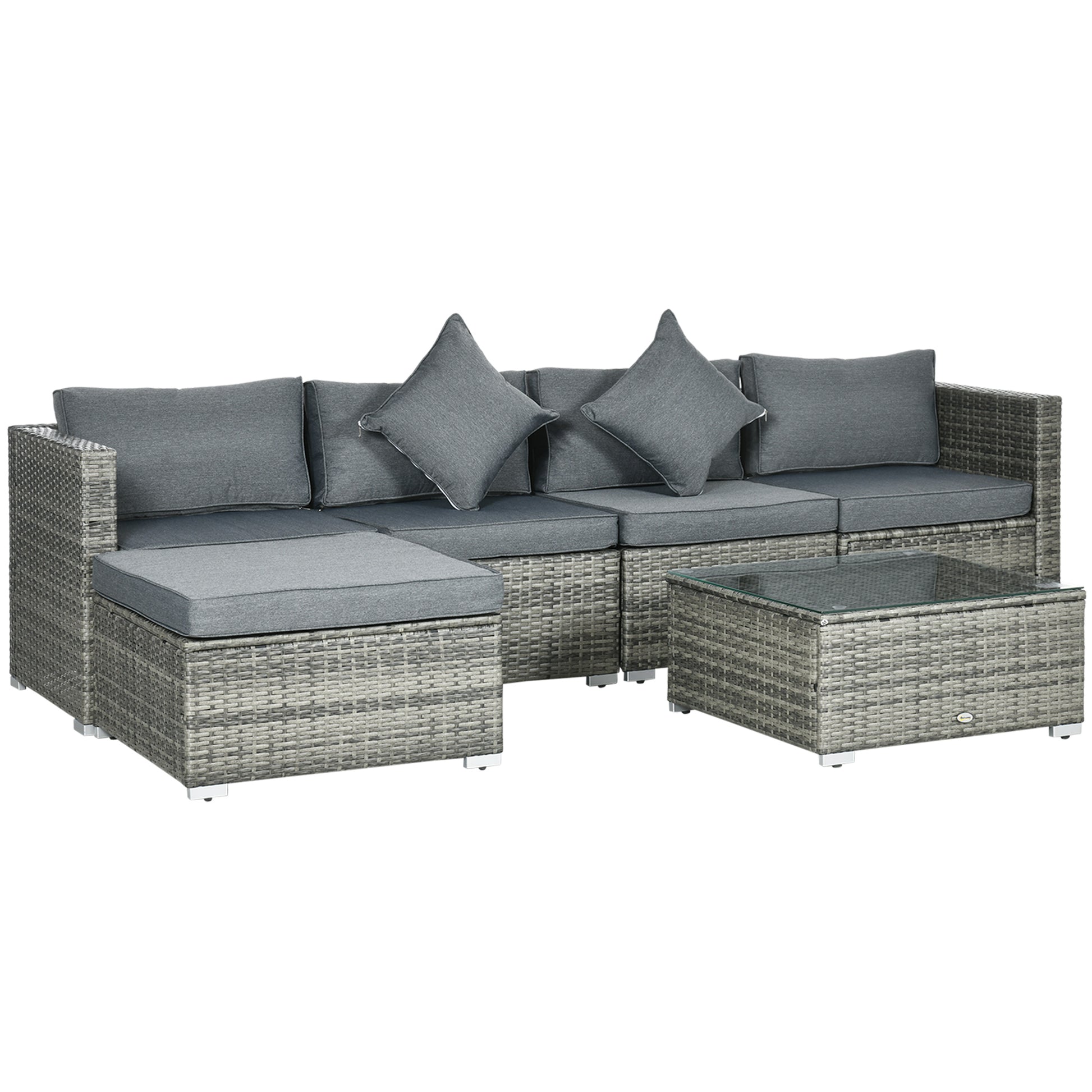 6-Piece Outdoor Rattan Wicker Patio Sofa Set with Cushions and Glass Table, Grey Patio Furniture Sets Grey  at Gallery Canada