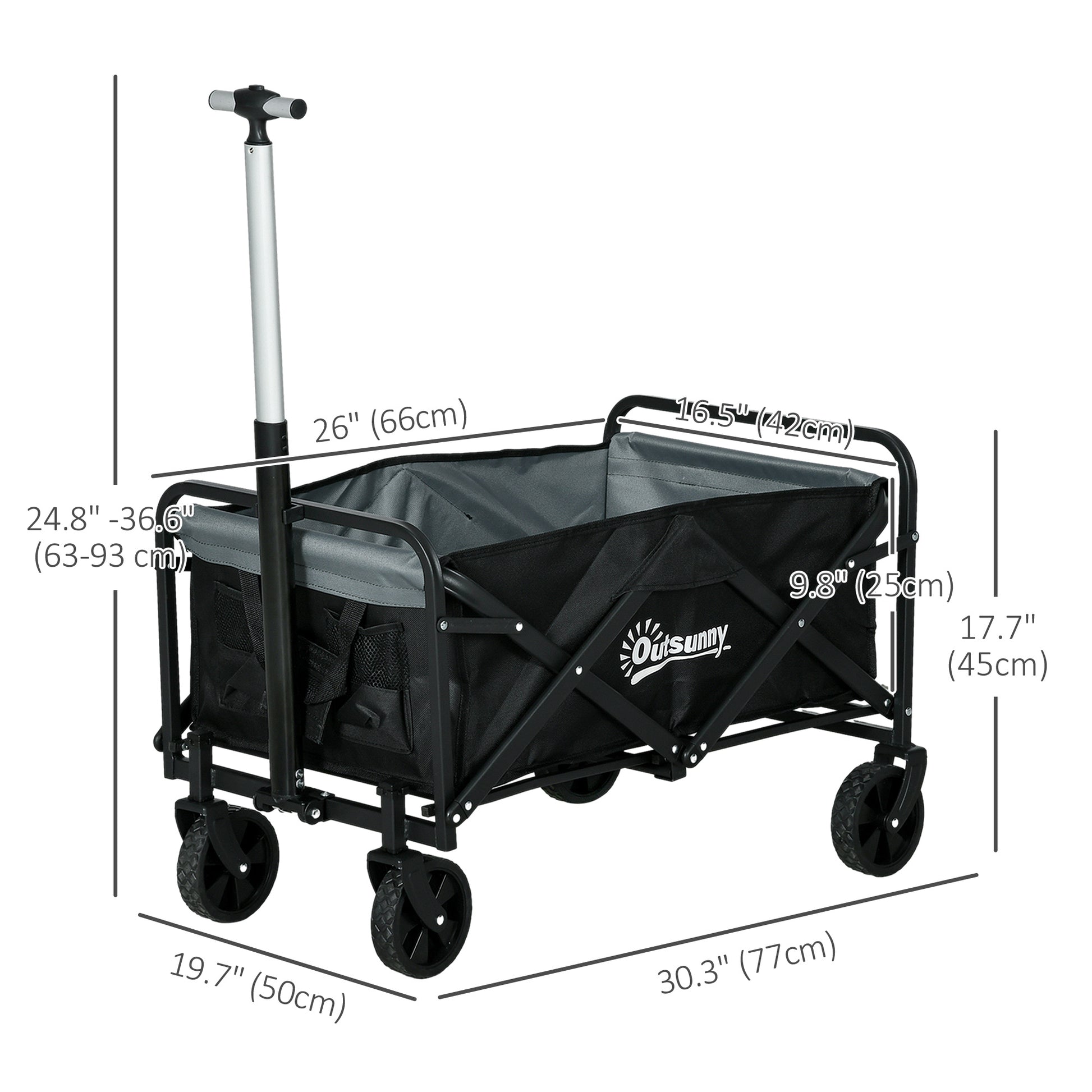 Steel Frame Folding Garden Cart, Collapsible Wagon with Telescopic Handle and All-Terrain Wheels Folding Garden Carts   at Gallery Canada