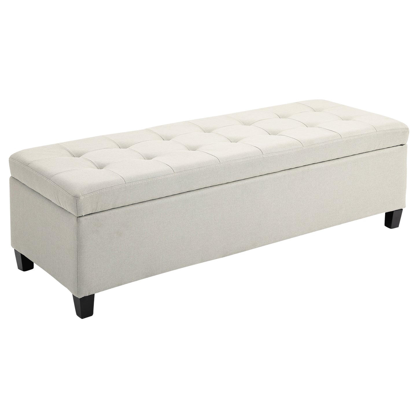 Large 50" Rectangular Storage Ottoman Bench, Tufted Upholstered Linen Fabric Wood Feet Entry Bench, Contemporary Home Decor Beige Storage Ottomans & Benches   at Gallery Canada