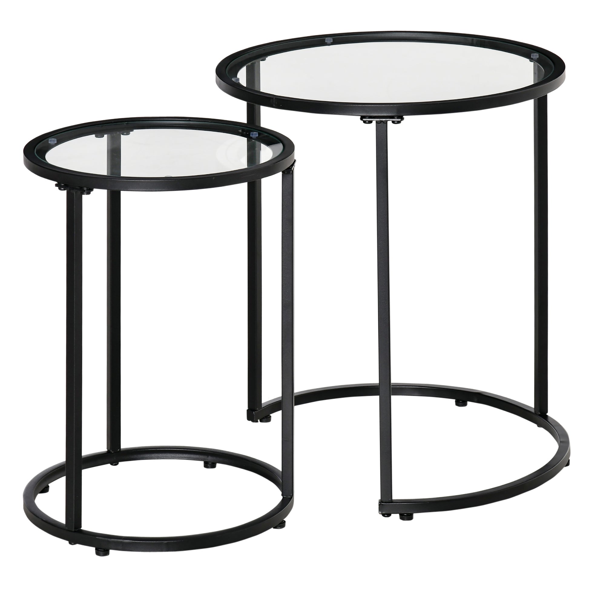 Set of 2 Nesting Coffee Tables with Metal Base, Round Side Table with Tempered Glass Tabletop for Living Room, Bedroom, Black Side Tables Multi Colour  at Gallery Canada