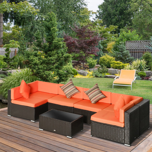7pcs Garden Wicker Sectional Set w/ Tea Table Patio Rattan Lounge Sofa with Cushion for Outdoor Deck Orange - Gallery Canada