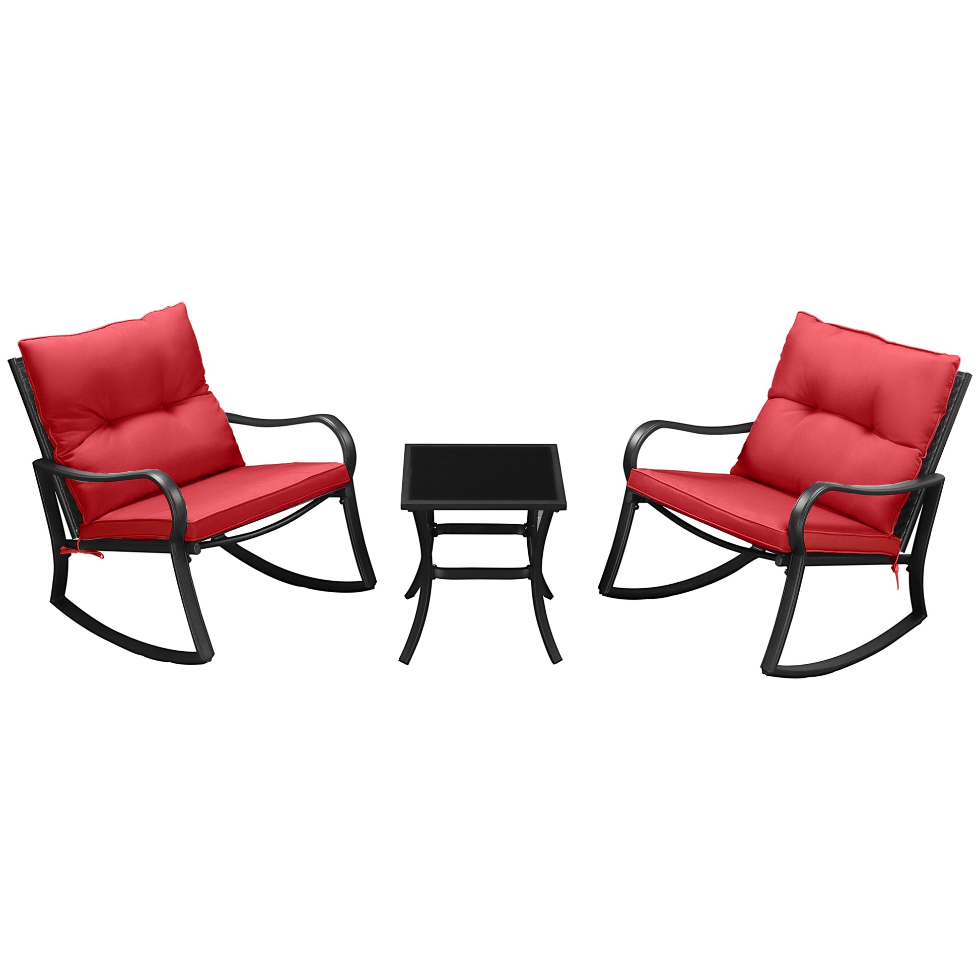 3-Piece Patio Wicker Rocking Chair Set with Cushions and Table, Red Outdoor Rocking Chairs Multi Colour  at Gallery Canada