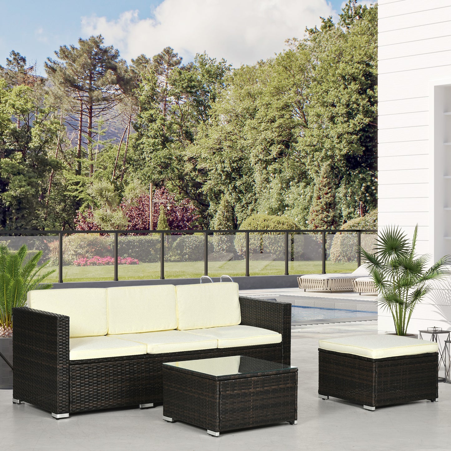 Outdoor PE Rattan Wicker 3-Piece Patio Sofa Set with Cushions and Table, Cream White Patio Furniture Sets   at Gallery Canada