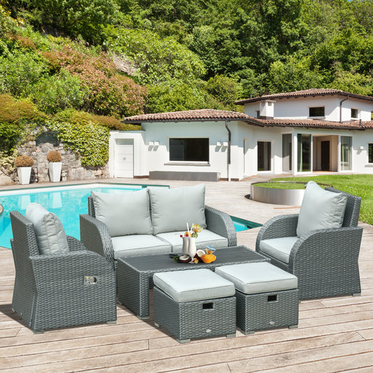 6 PCS Outdoor Rattan Wicker Sofa Set Patio All Weather Furniture w/ Tea Table &; Cushion for Backyard Garden Grey Patio Furniture Sets Grey  at Gallery Canada