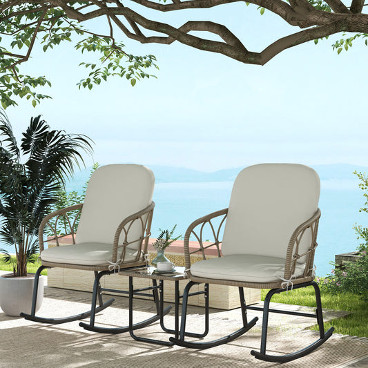 Outdoor PE Rattan Rocking Chair Set with Cushions and Coffee Table, Beige Outdoor Rocking Chairs Multi Colour  at Gallery Canada