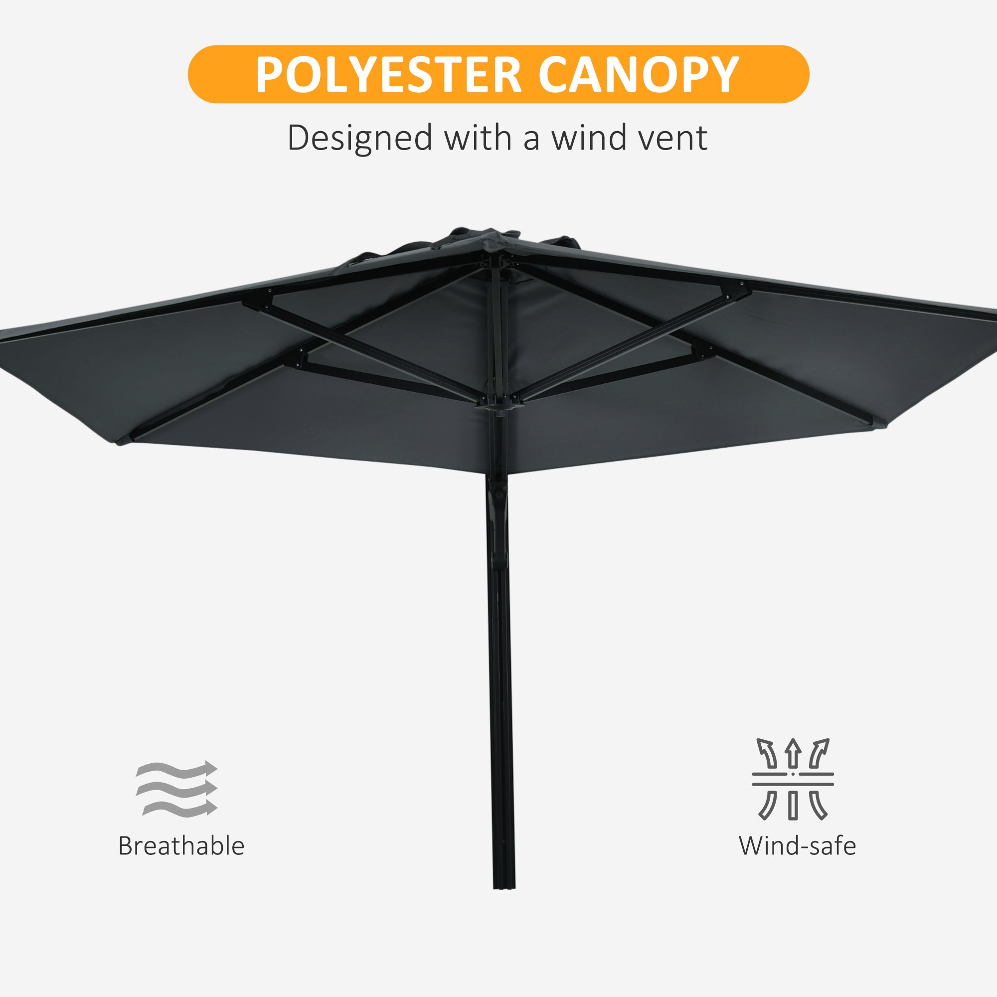 8 ft Wall Mounted Umbrella with 180° Rotatable Canopy, Patio Wall Parasol for Outdoor, Garden, Balcony, Yard, Dark Grey Sun Umbrellas   at Gallery Canada