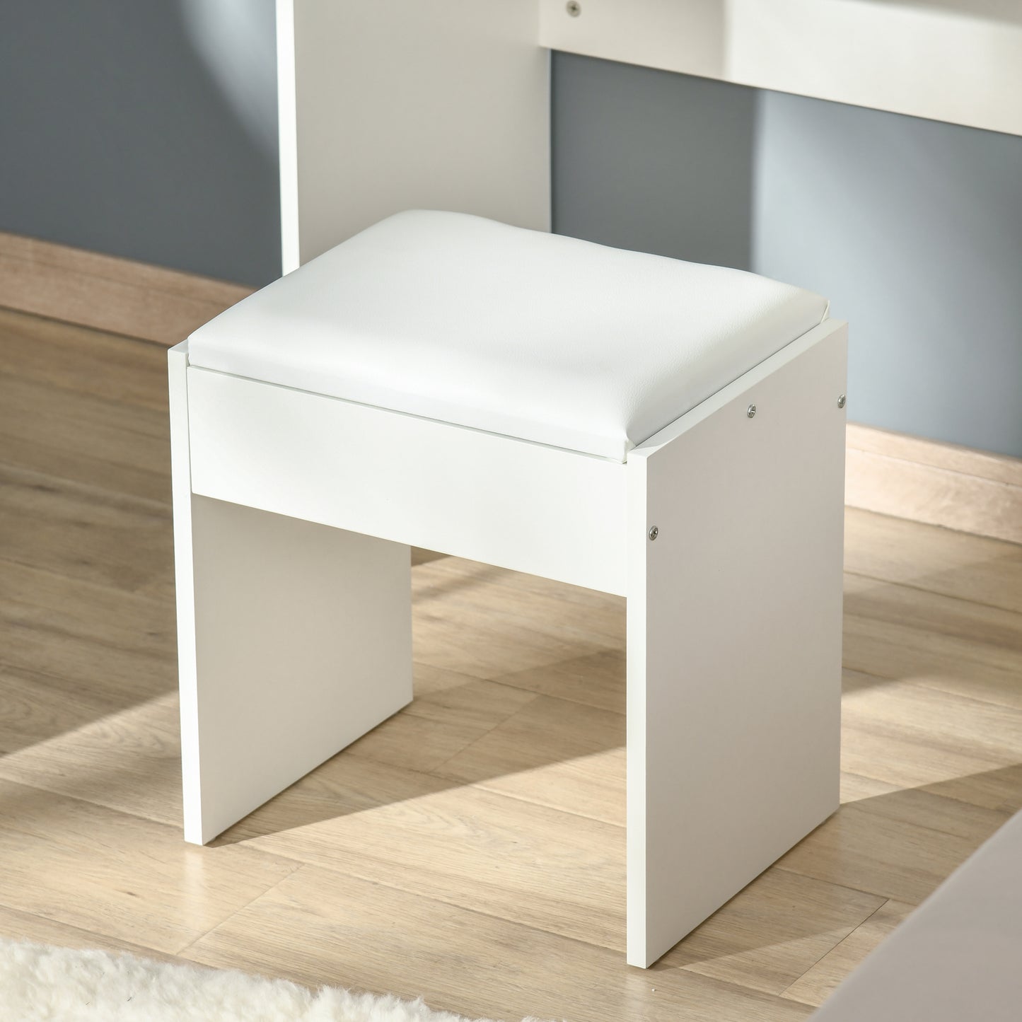 Vanity Table Set with Flip Top Mirror and Cushioned Stool, Makeup Table Dresser Desk with Drawer and Storage Grids for Bedroom, White Dressing & Vanity Tables   at Gallery Canada