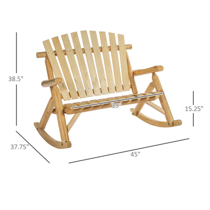 Wooden Adirondack Rocking Chair, Outdoor Rustic Double Rocking Chair with Slatted Design for 2 Persons, Suit for Garden, Balcony, Porch, Natural Wood Outdoor Rocking Chairs   at Gallery Canada