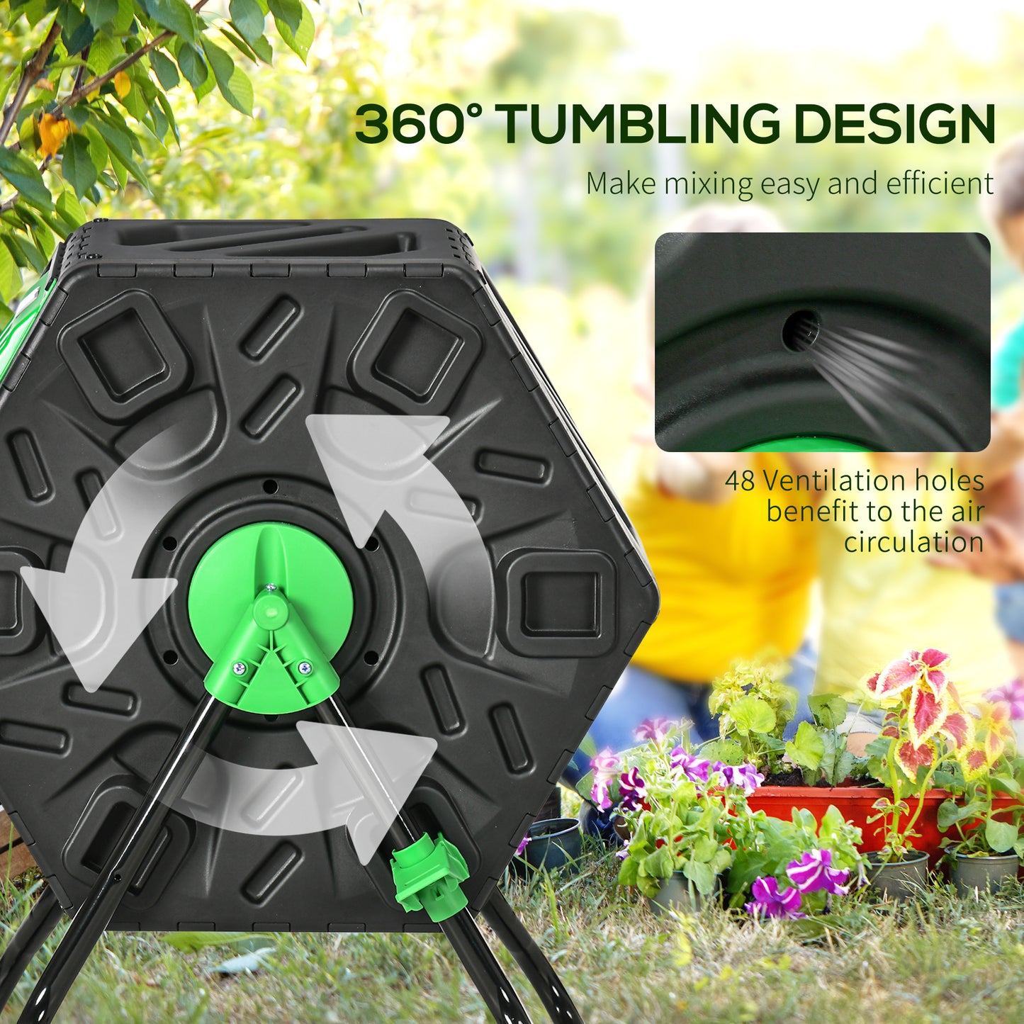 Rotating Composter, Compost Bin with 48 Vents and Steel Legs, 17 Gallon Outdoor Compost Bin   at Gallery Canada