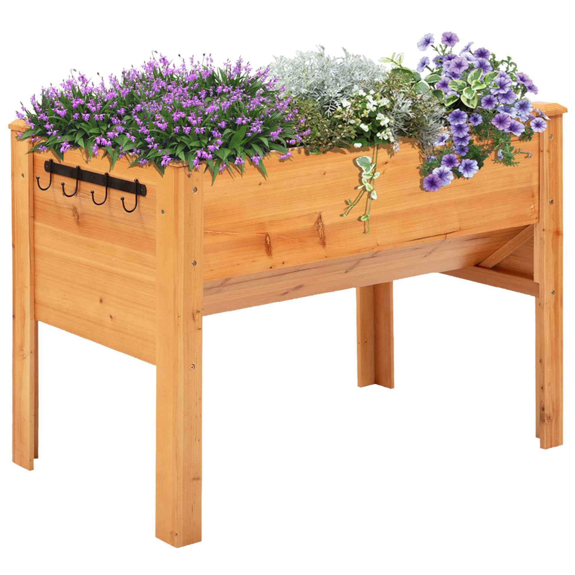 49'' x 24'' x 32'' Wooden Raised Garden Plant Stand Outdoor Tall Flower Bed Box with Hooks, Nature Wood Color Elevated Garden Beds Natural  at Gallery Canada