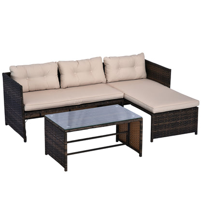 3pcs Outdoor Rattan Wicker Sofa and Chaise Lounge Set with Cushion Garden Patio Furniture Brown and Beige Patio Furniture Sets Brown and Khaki  at Gallery Canada