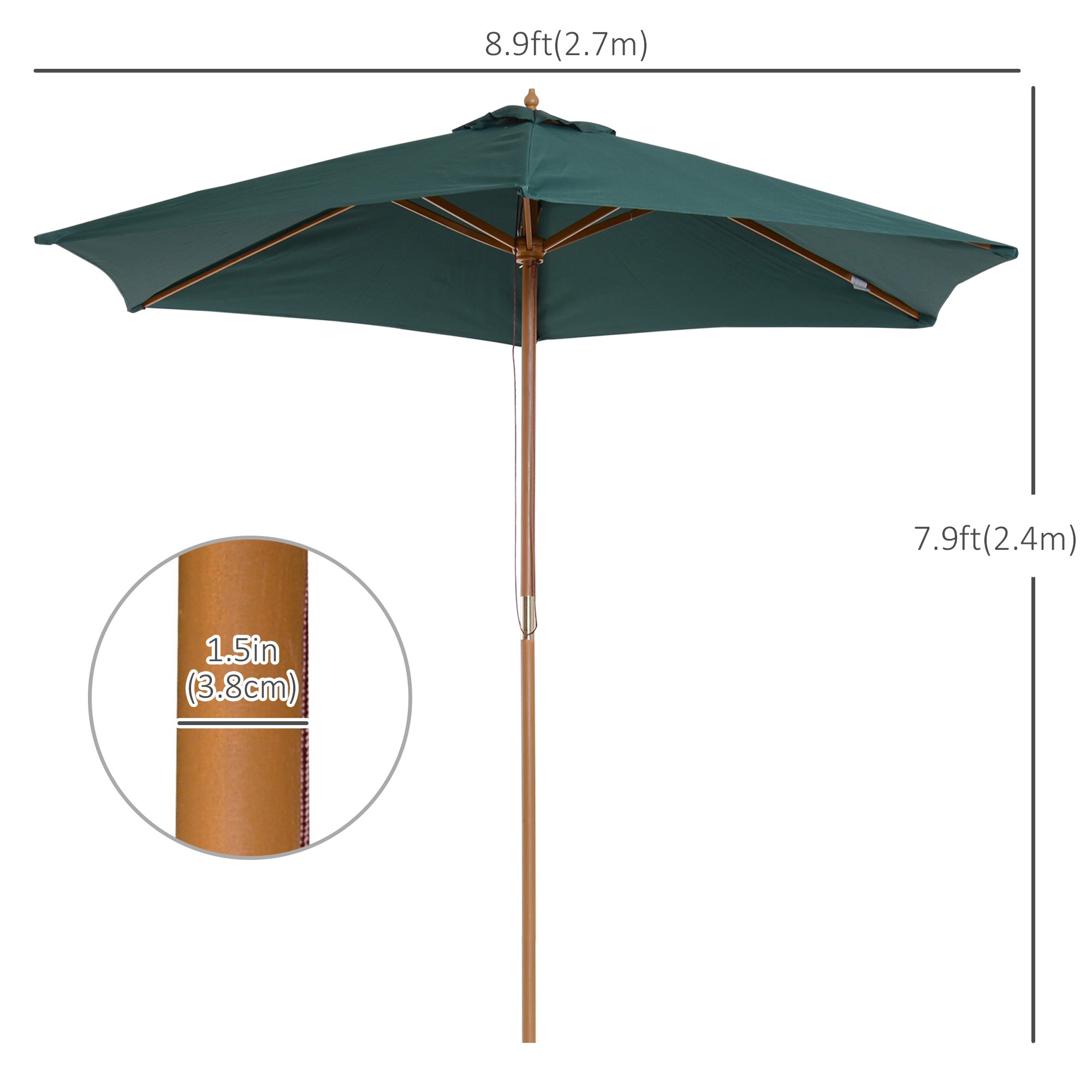 φ9' x 8' H Patio Umbrella, Market Umbrella with Hardwood Frame and Wind Vent, Outdoor Beach Parasol, Green Sun Umbrellas   at Gallery Canada