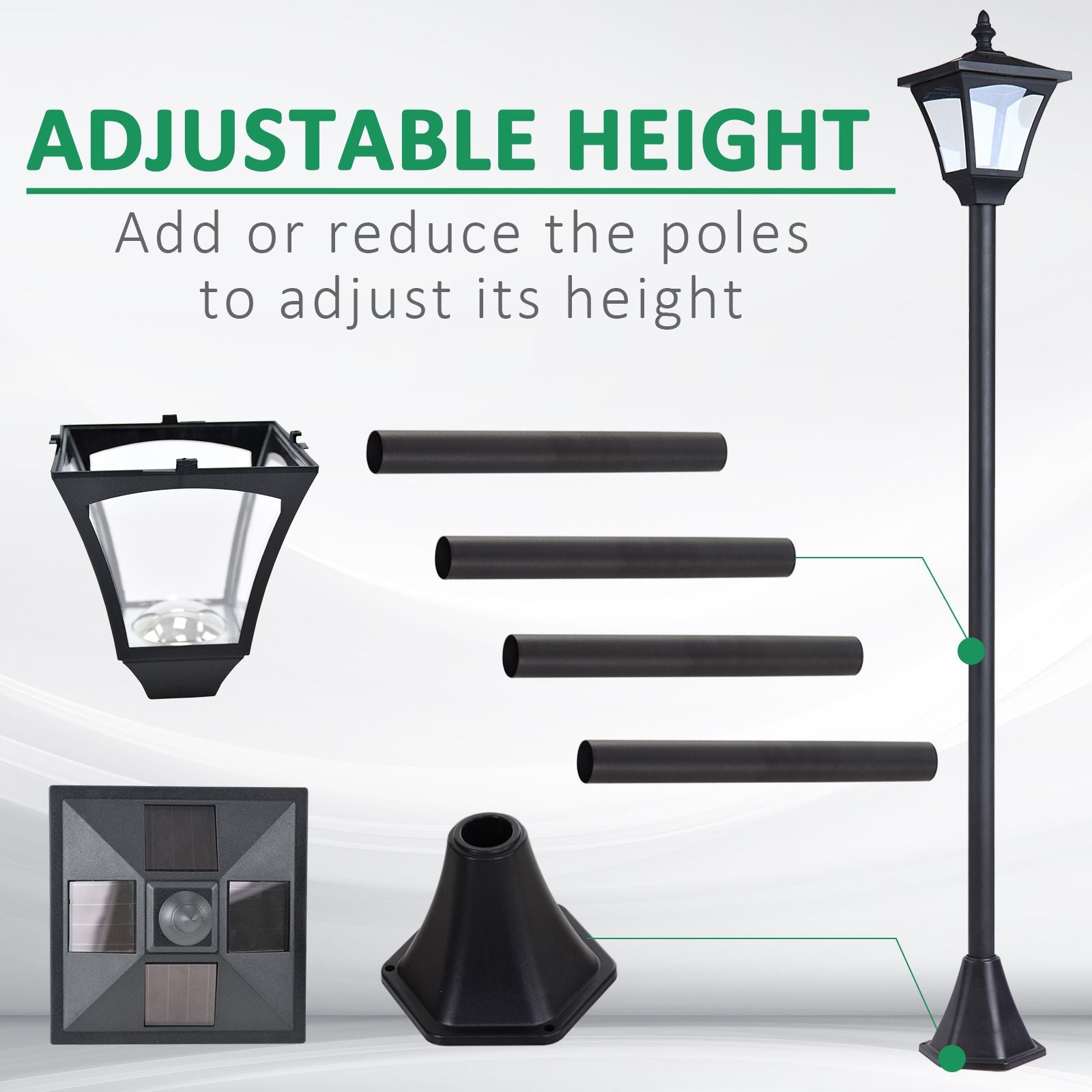 Single Solar Lamp Post Garden Solar-Powered LED Streetlight Style Outdoor Light Waterproof 5-6 Hours with Base for Lawn Pathway Walkway 47