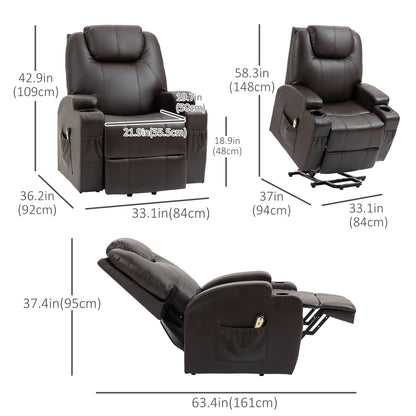 Power Lift Chair for Elderly, PU Leather Recliner Sofa Chair with Footrest, Remote Control, Side Pockets and Cup Holders, Brown Electric Power Lift Chairs   at Gallery Canada