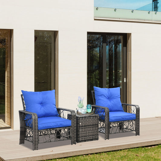 Deluxe 3-Piece Rattan Patio Furniture Set with Cushions & Storage, Blue Bistro Sets Multi Colour  at Gallery Canada