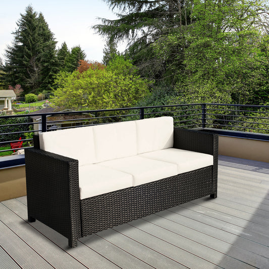 Deluxe 3 Seat Rattan Wicker Sofa Garden Outdoor Patio Furniture with Cushion, Black - Gallery Canada