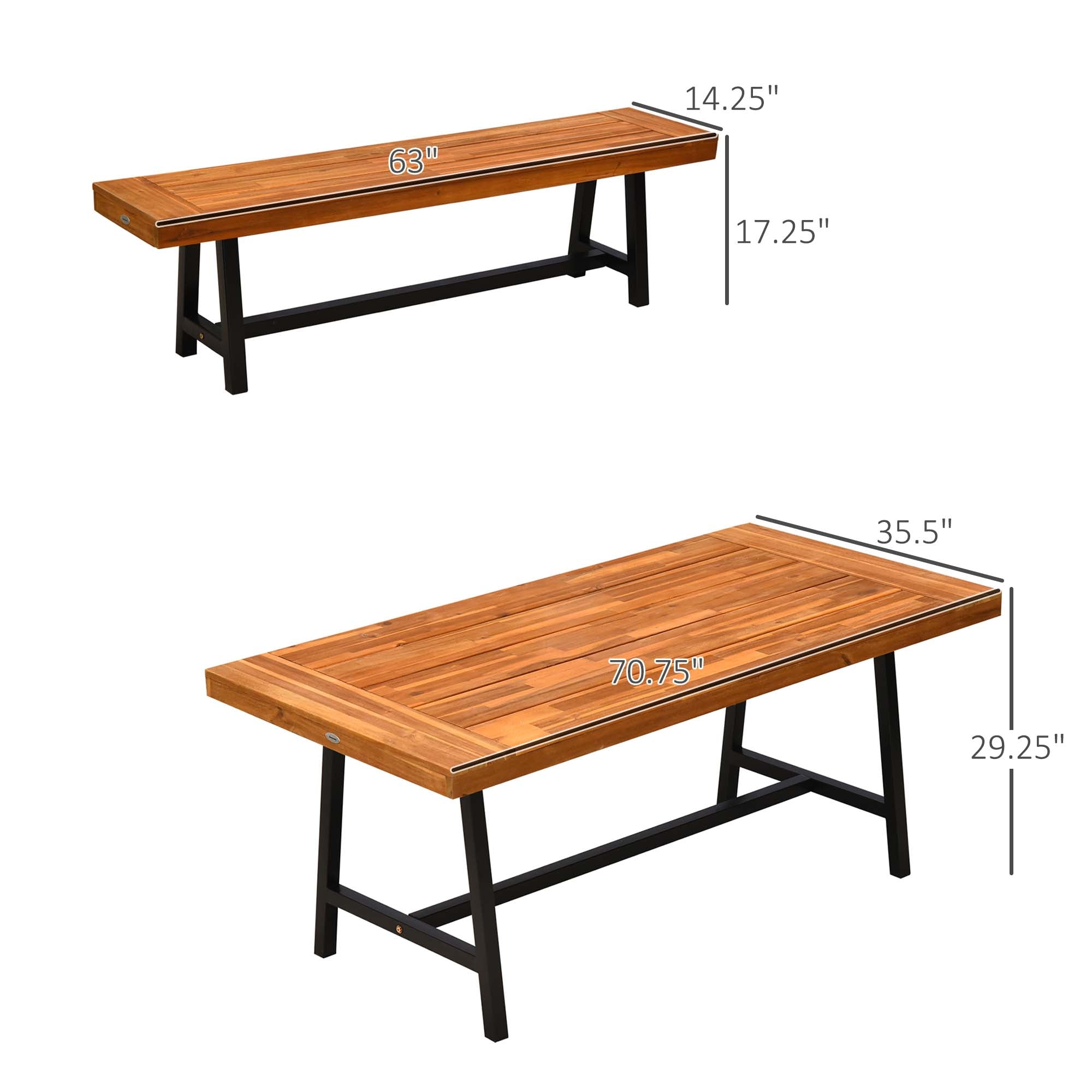 71'' Outdoor Picnic Table and Bench Set, Rustic Acacia Wood Beer Table Set for Patio, Backyard, Poolside, Natural Red Wood Bistro Sets   at Gallery Canada