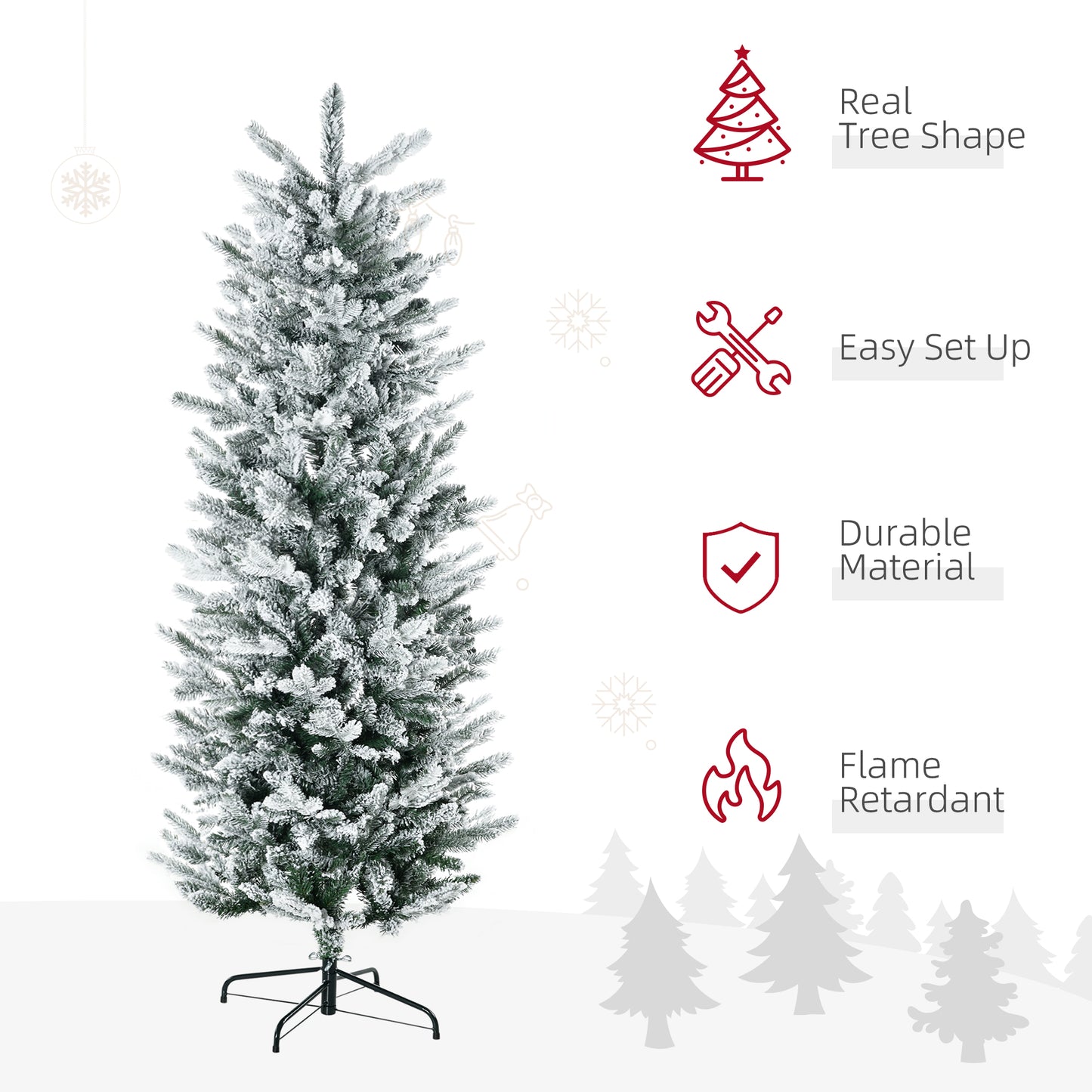 6' Artificial Flocked Christmas Tree with Snow Frosted Branches, Auto Open, Steel Base Pencil Christmas Trees   at Gallery Canada