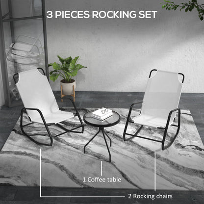 Patio Rocking Chairs Set of 2, 3 Pieces Patio Bistro Set with Metal Frmae, Breathable Mesh Fabric Seat for Garden, Deck, White Outdoor Rocking Chairs   at Gallery Canada