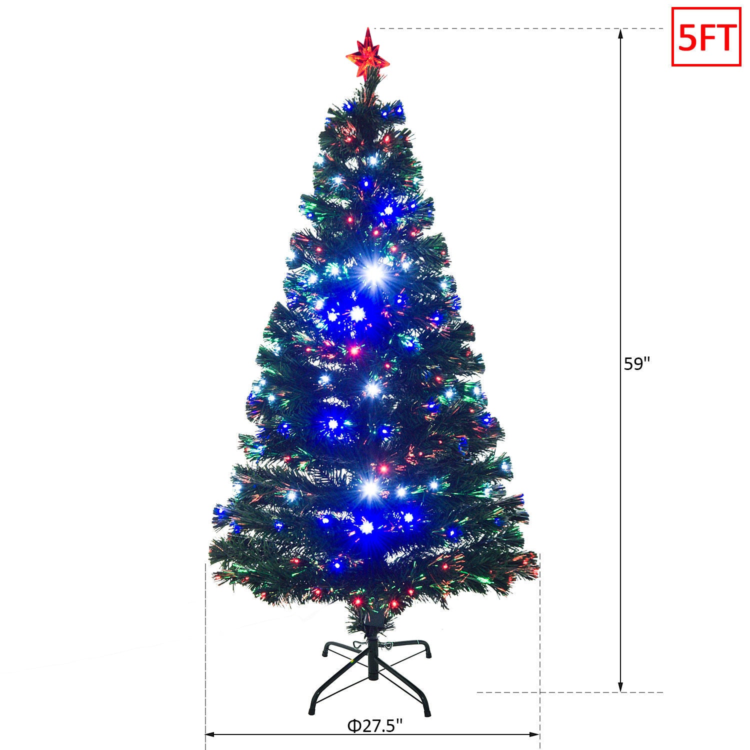 5FT Pre-lit LED Optical Fiber Christmas Tree Artificial Holiday Décor with Stand Green Pre Lit Christmas Trees Green  at Gallery Canada