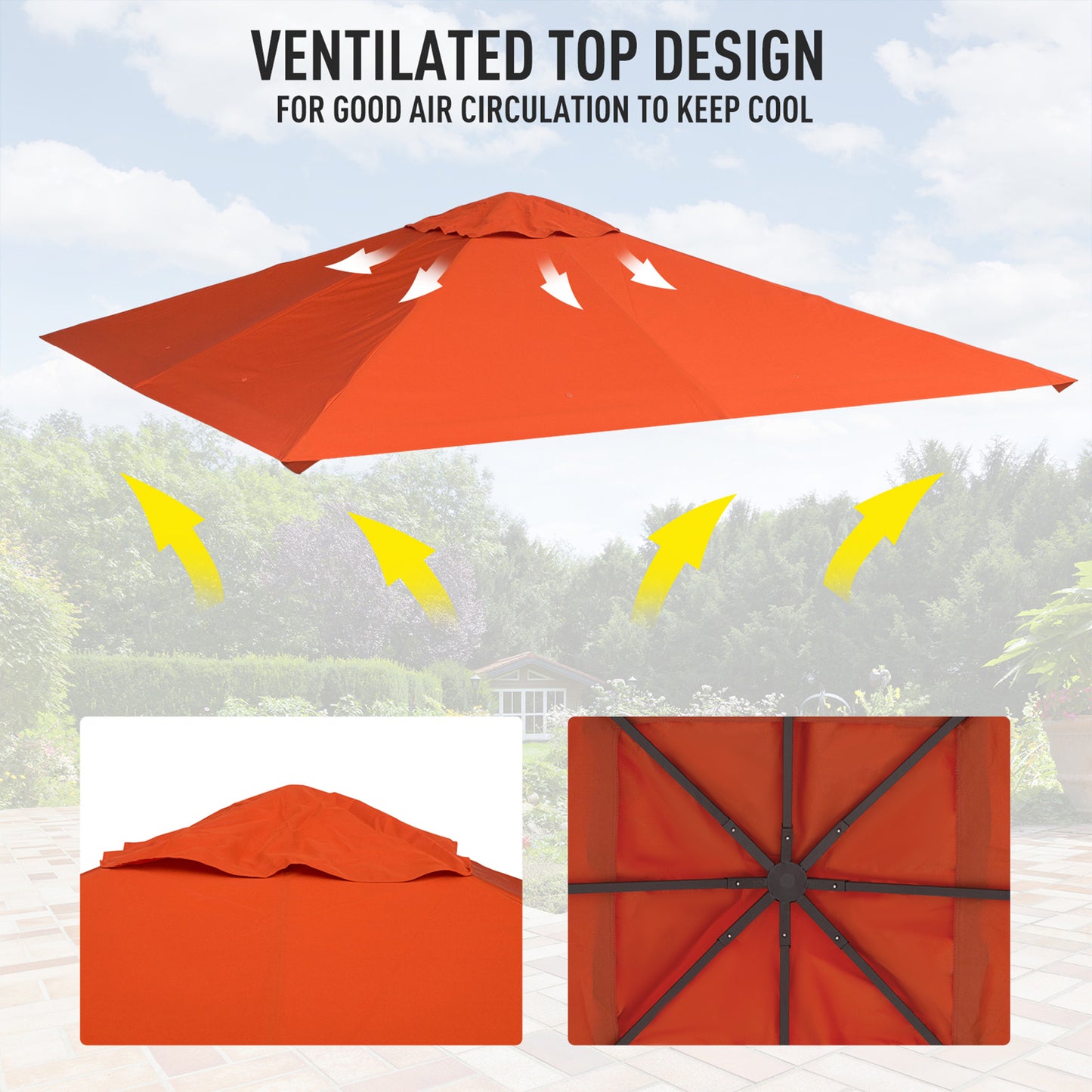 9.8' x 9.7' Square Gazebo Canopy Replacement UV Protected Top Cover Sun Shade Orange Gazebo Canopy Replacement   at Gallery Canada