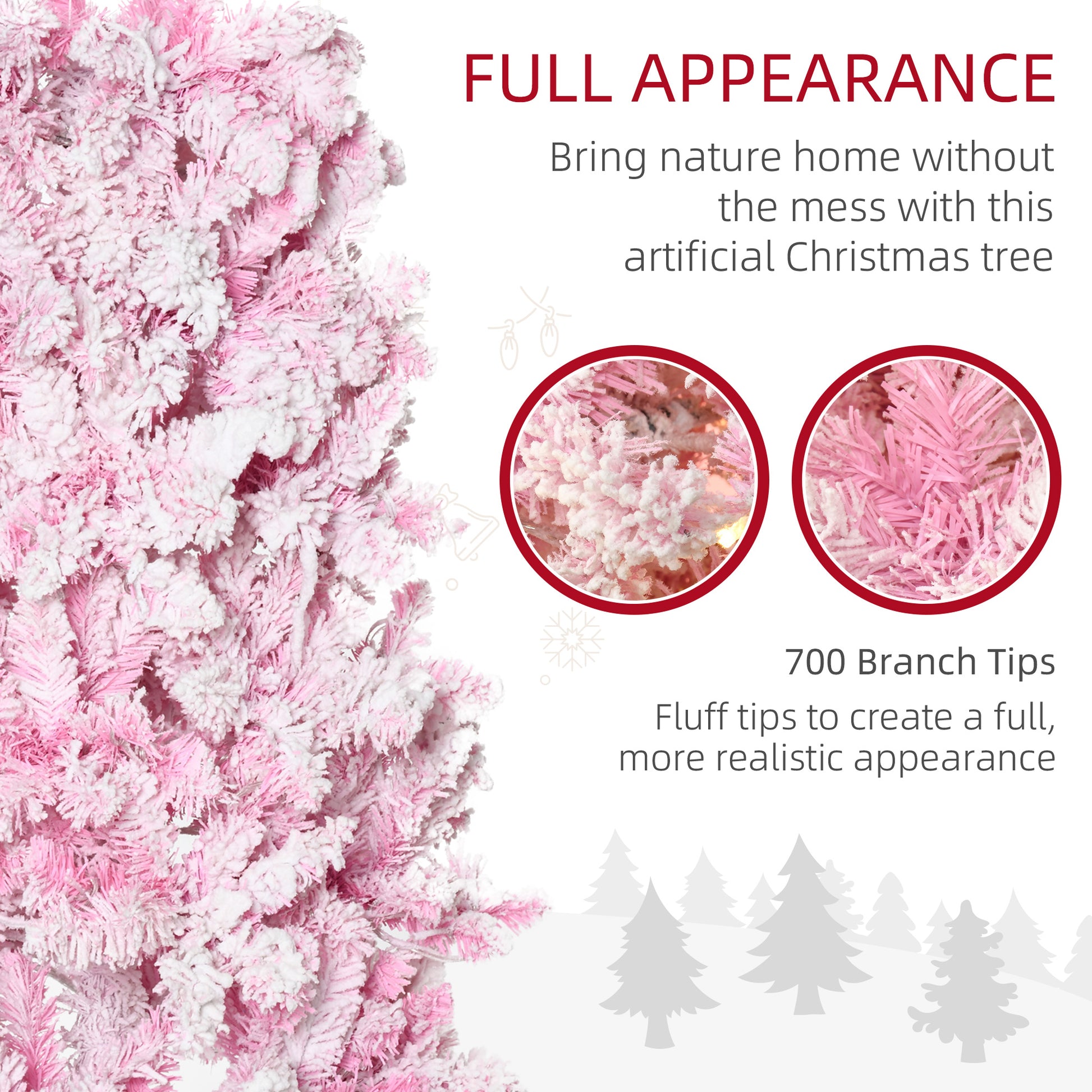 Prelit 7.5 Ft Snow Flocked Pencil Christmas Tree, 700 Branches, LED Lights, Pink Pre Lit Christmas Trees   at Gallery Canada