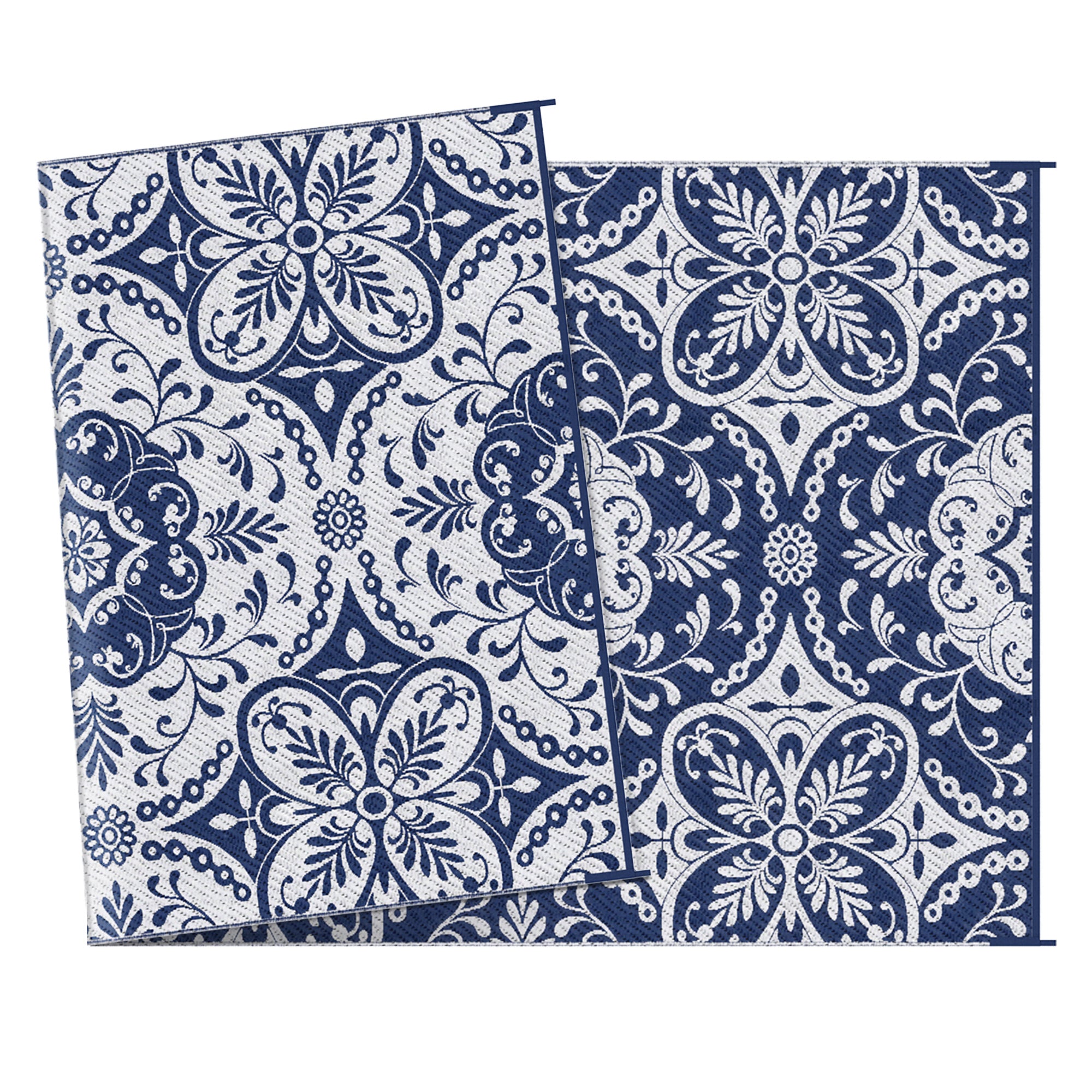 Reversible Waterproof Outdoor Rug with Carry Bag, 9' x 18' for RV, Camping, Blue & White Flower Outdoor Reversible Rugs   at Gallery Canada