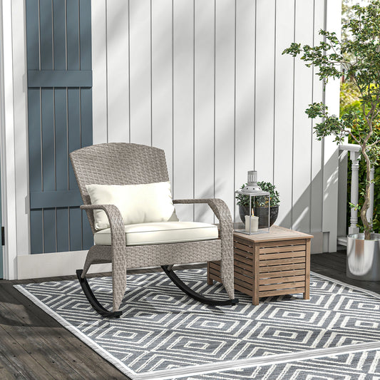 Adirondack Chair, Outdoor Wicker Rocking Chair with High Back, Seat Cushion and Pillow for Porch, Balcony, Cream White - Gallery Canada