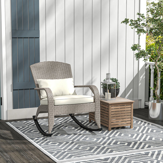 Adirondack Chair, Outdoor Wicker Rocking Chair with High Back, Seat Cushion and Pillow for Porch, Balcony, Cream White Patio Chairs Multi Colour  at Gallery Canada