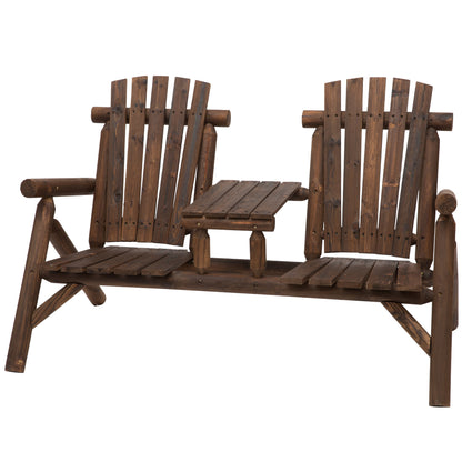 Wood Adirondack Patio Chair Bench with Center Coffee Table, for Lounging and Relaxing Outdoors Carbonized Outdoor Benches Carbonized  at Gallery Canada