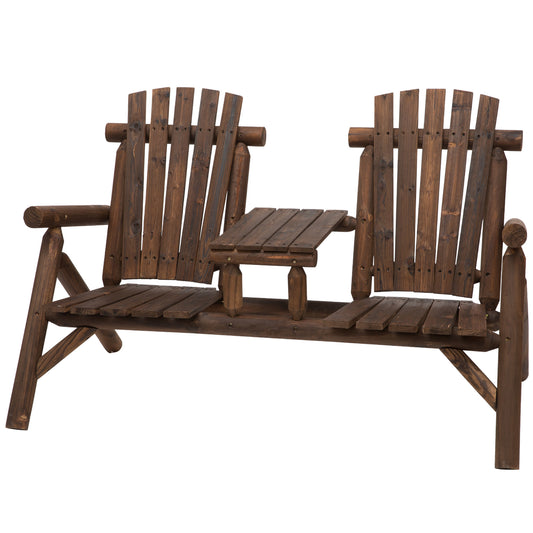 Wood Adirondack Patio Chair Bench with Center Coffee Table, for Lounging and Relaxing Outdoors Carbonized - Gallery Canada