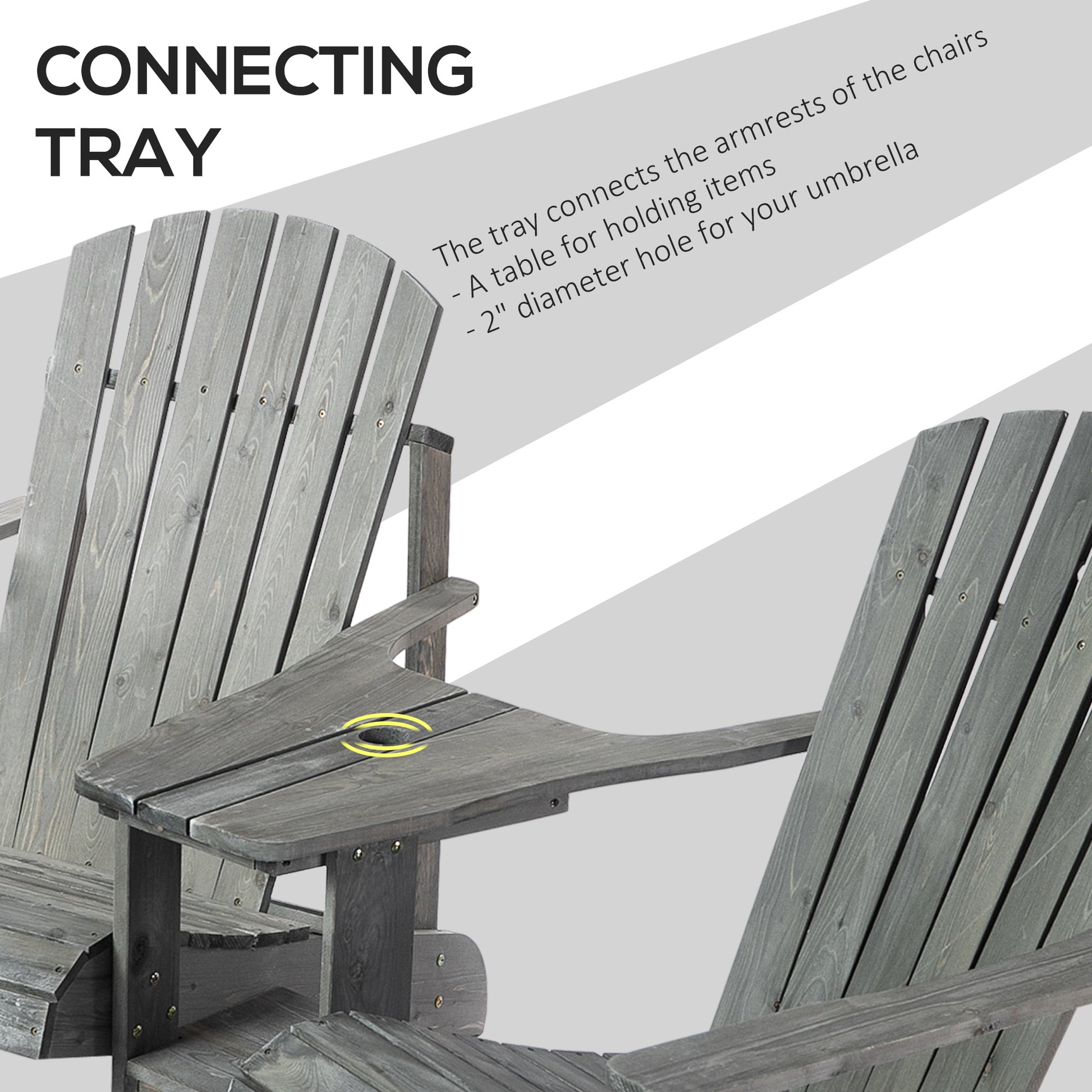 Double Wooden Adirondack Chair with Middle Table, Outdoor Patio Porch Tete-A-Tete Bench Two Seater w/ Umbrella Hole, Grey Patio Chairs   at Gallery Canada