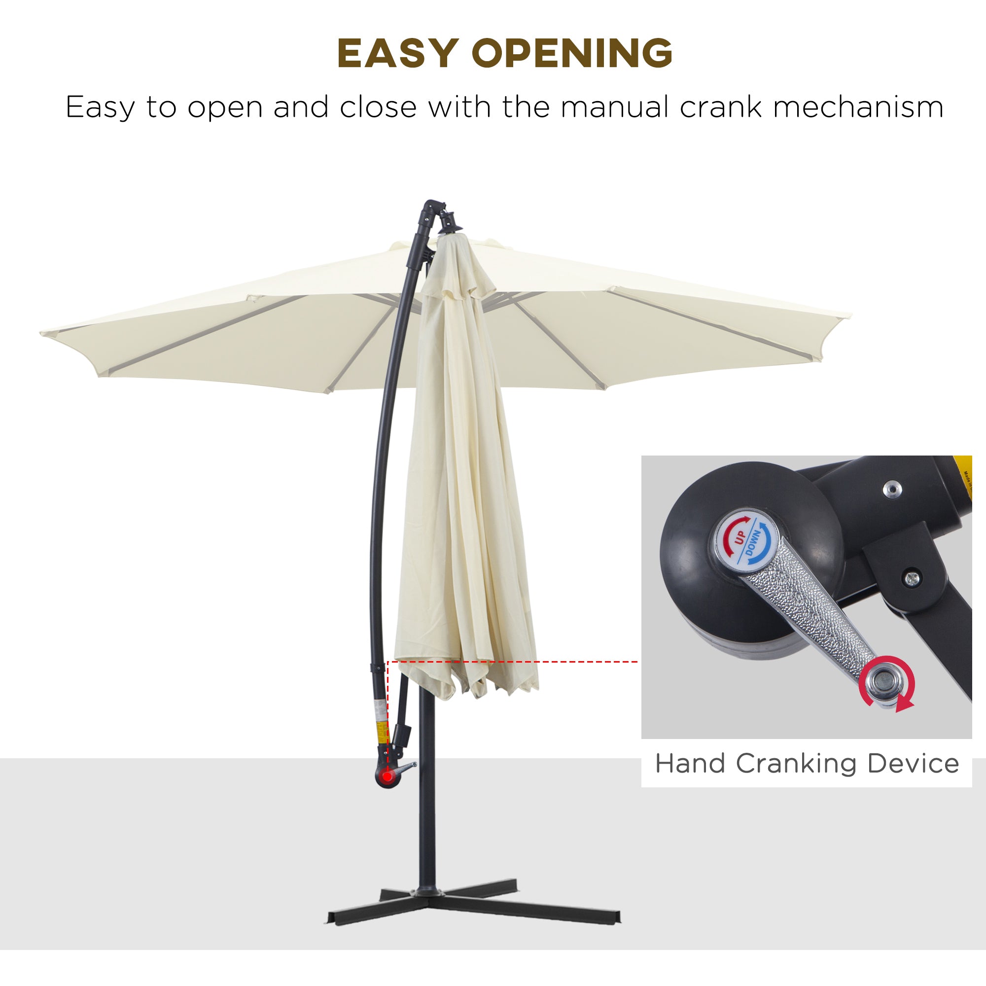 Φ10' Deluxe Cantilever Umbrella Outdoor Market Parasol Banana Hanging Offset Sunshade Crank Cross Base Beige Cantilever Umbrellas   at Gallery Canada