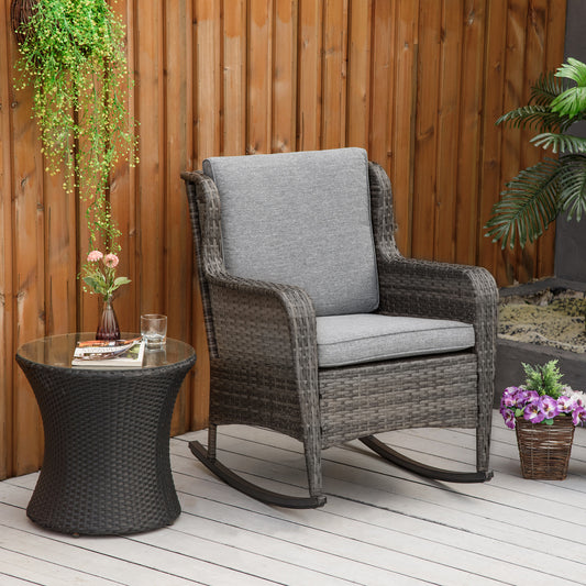 Outdoor Wicker Rocking Chair, PE Rattan Porch Rocker with Cushions, Grey Outdoor Rocking Chairs Multi Colour  at Gallery Canada